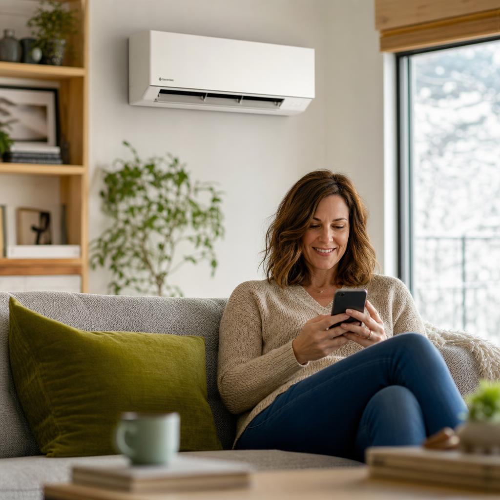 Homeowner using the Service Yeti Customer Portal from their living room